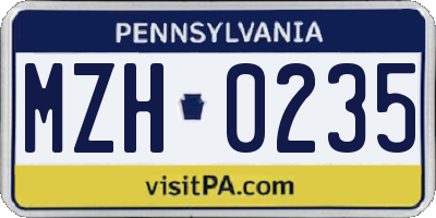 PA license plate MZH0235