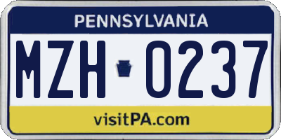 PA license plate MZH0237