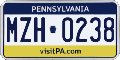 PA license plate MZH0238