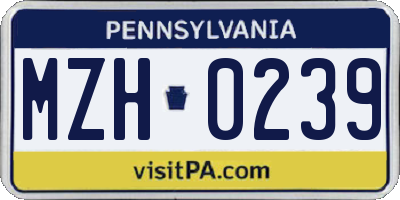 PA license plate MZH0239