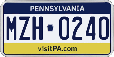 PA license plate MZH0240
