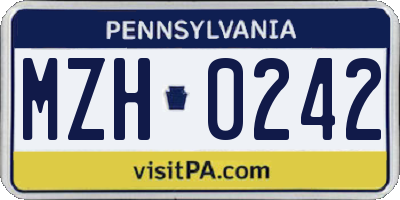 PA license plate MZH0242