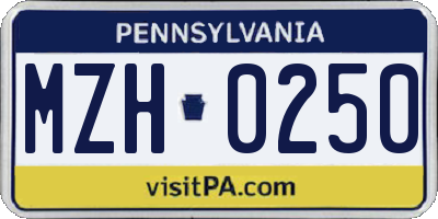 PA license plate MZH0250