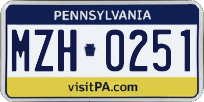 PA license plate MZH0251