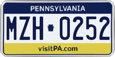PA license plate MZH0252