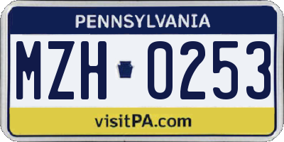 PA license plate MZH0253