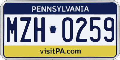 PA license plate MZH0259