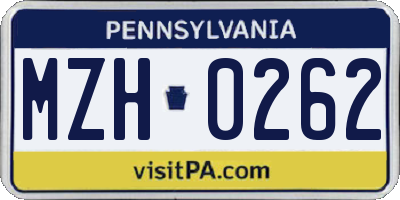 PA license plate MZH0262