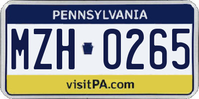 PA license plate MZH0265