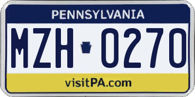 PA license plate MZH0270