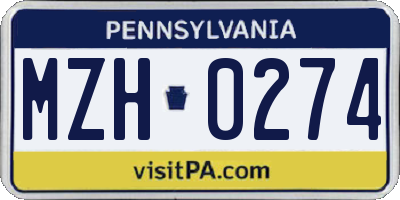 PA license plate MZH0274