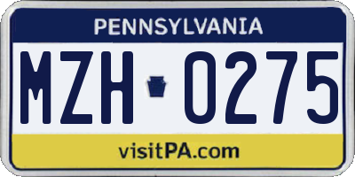 PA license plate MZH0275
