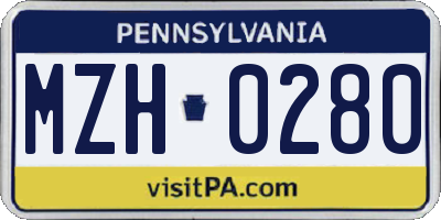 PA license plate MZH0280