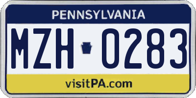 PA license plate MZH0283