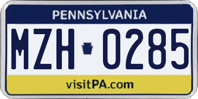 PA license plate MZH0285
