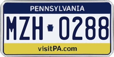 PA license plate MZH0288