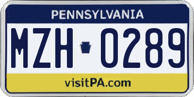PA license plate MZH0289