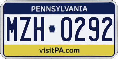 PA license plate MZH0292
