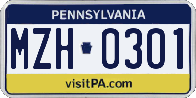 PA license plate MZH0301