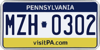 PA license plate MZH0302