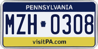 PA license plate MZH0308