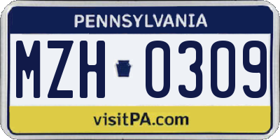PA license plate MZH0309