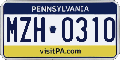 PA license plate MZH0310
