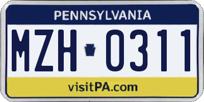 PA license plate MZH0311