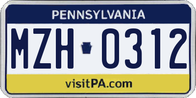 PA license plate MZH0312