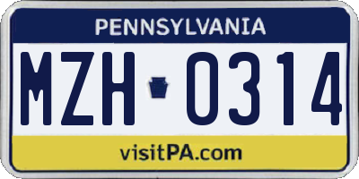 PA license plate MZH0314