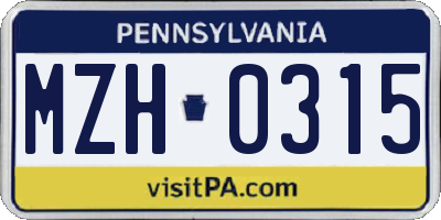 PA license plate MZH0315