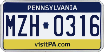 PA license plate MZH0316