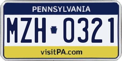 PA license plate MZH0321