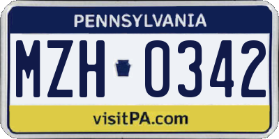 PA license plate MZH0342