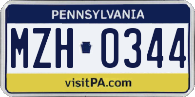 PA license plate MZH0344