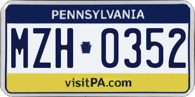 PA license plate MZH0352