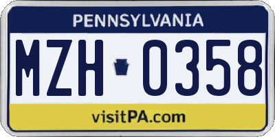 PA license plate MZH0358