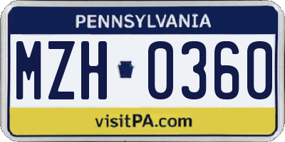 PA license plate MZH0360