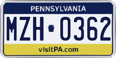 PA license plate MZH0362
