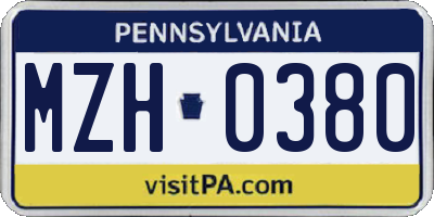PA license plate MZH0380