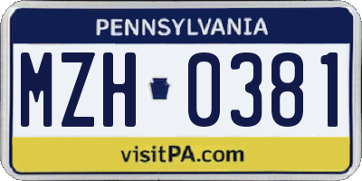 PA license plate MZH0381