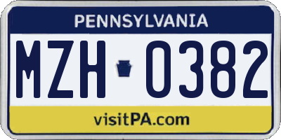 PA license plate MZH0382