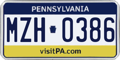 PA license plate MZH0386