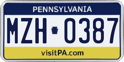 PA license plate MZH0387