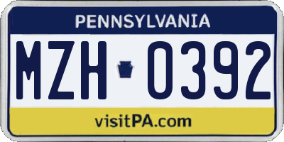 PA license plate MZH0392