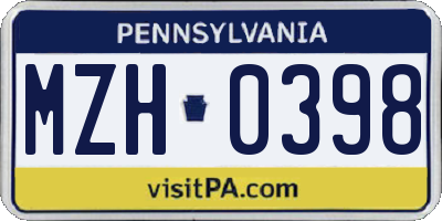 PA license plate MZH0398