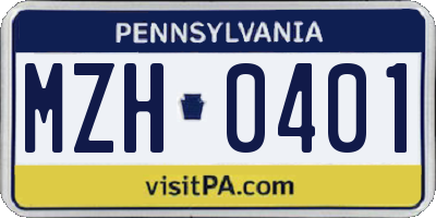 PA license plate MZH0401
