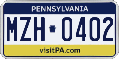PA license plate MZH0402