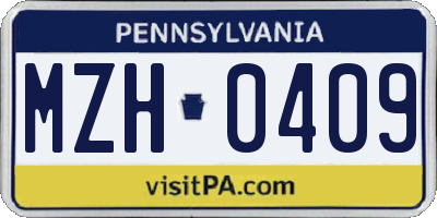 PA license plate MZH0409