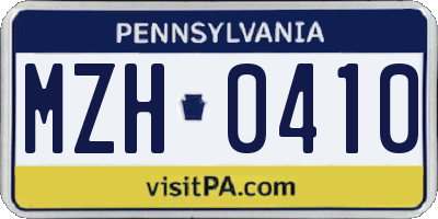 PA license plate MZH0410